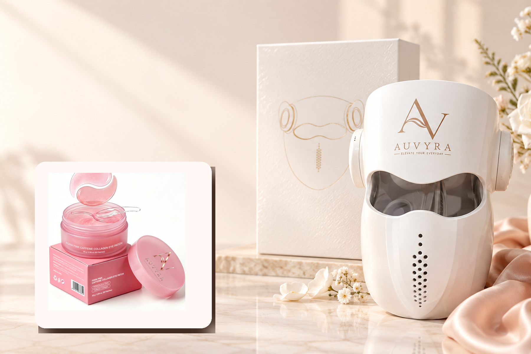 AUVYRA LED Ritual System mask with PDRN Pink Caffeine Collagen Eye Patches