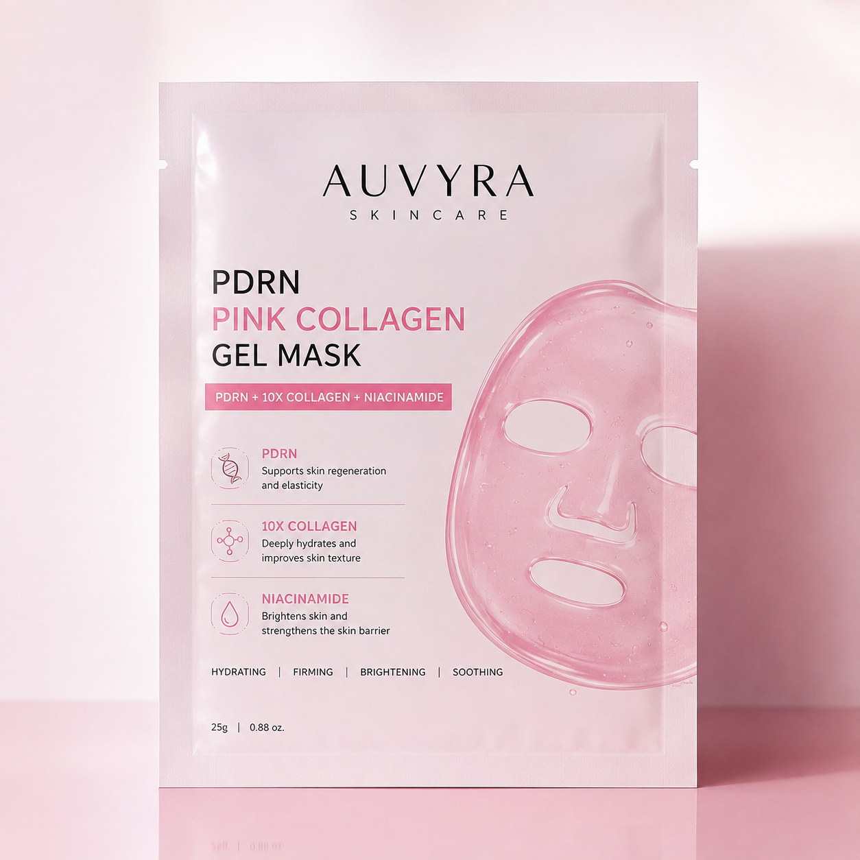 AUVYRA PDRN Pink Collagen Gel Mask sachet, front of pack
